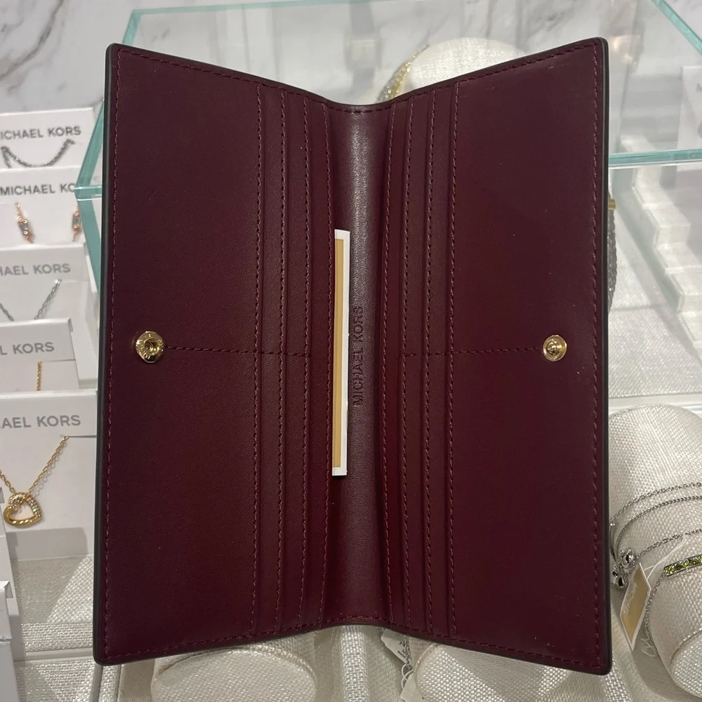 Michael Kors Reed Lg Bifold Pebbled Leather Snap Wallet Card Case Oxblood NWT